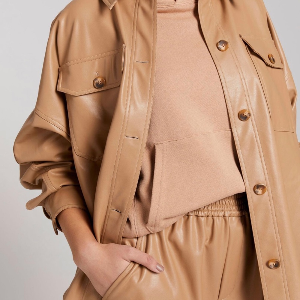 A.L.C. Tan Button Down vegan faux leather Shirt Jacket Shacket
